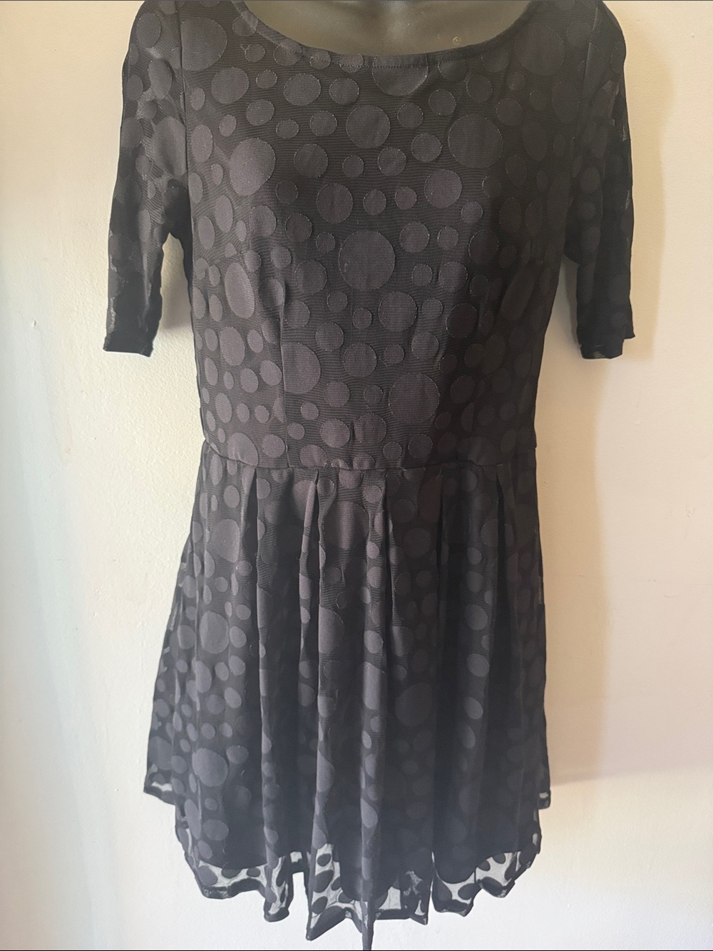 LC Lauren Conrad Black Dot-Textured Midi Fit & Flare Dress